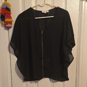 Uno Core Elegant Black Sheer Top With Zipper Detail